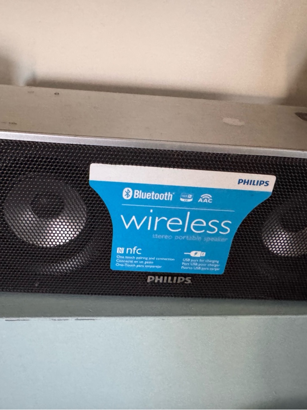 Philips Black Portable Wireless Bluetooth Speaker with Blue Badge